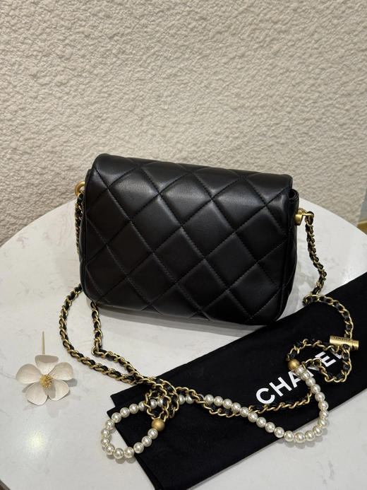 Chanel 羊皮 黑金 珍珠 链条 方胖子 商品图1