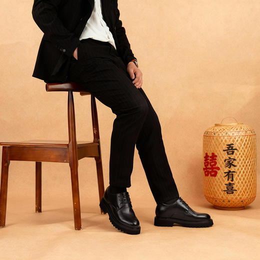 舒乐高皮鞋男鞋隐形内增高10cm男款休闲鞋厚底婚鞋男英伦风黑色 商品图4