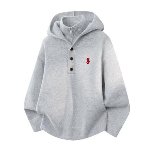 D122487美式休闲立领连帽刺绣小标宽松针织衫 商品图2