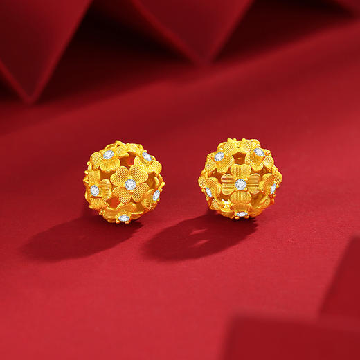 Winy S925 银镀金 金盏花球耳饰 立体镂空设计 合成立方氧化锆闪耀点缀 甜美元气小众耳饰 商品图0