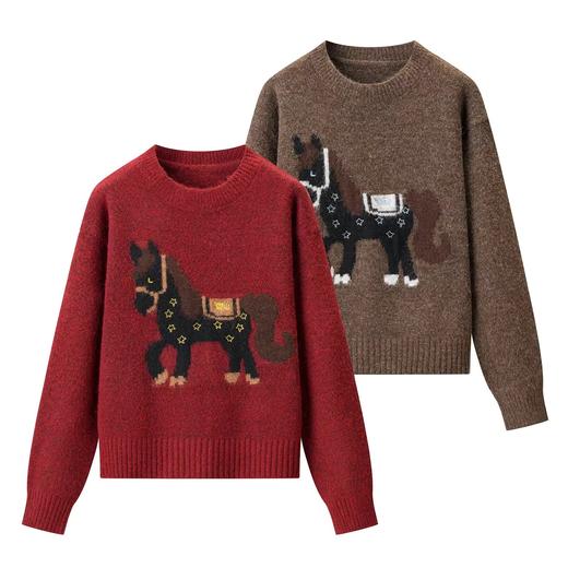 D122474可爱风小马提花圆领套头长袖毛衣 商品图0