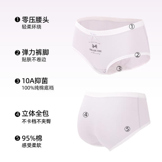 【4条装】熳洁儿 10A抑菌纯棉低腰少女内裤甜美精梳棉舒适25762102 商品图5