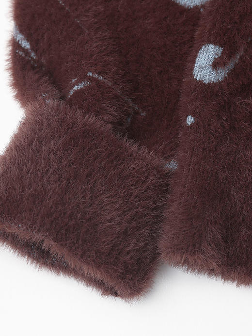 潮趣氛围感 深棕色毛绒质感圆领毛衣 手绘风字母卡通涂鸦满印设计休闲针织衫 商品图3