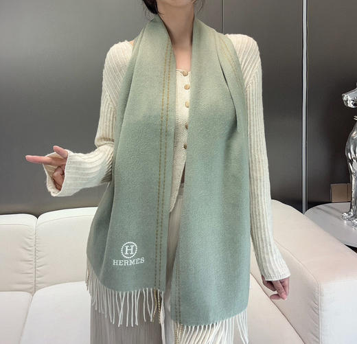 秋冬特惠💰300 HERMES🧣爱马仕围巾 巴黎时装展商务男士女士通用双面羊毛披肩 商品图0