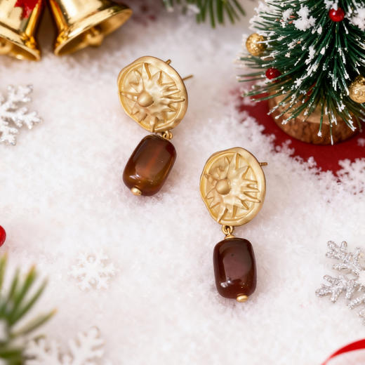 lost in echo2026春夏新款磨砂质感太阳红玛瑙吊坠925纯银耳饰 商品图2