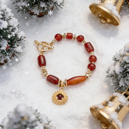 lost in echo2026春夏新款时髦高级感好运红玛瑙串珠太阳吊坠手链 商品图3