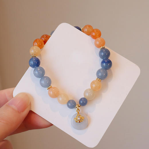 【蓝东陵金丝玉手串】敦煌福泽天然蓝东陵金丝玉手链女平安扣转运珠手链复古中国风手串 商品图4