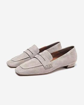 老钱复古方头绒面乐福鞋