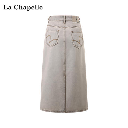 拉夏贝尔/La Chapelle休闲百搭做旧水洗后开衩A字牛仔半身裙 商品图1