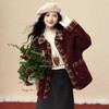 【12/24新品6.5折】熙世界圣诞穿搭红色圈圈呢短外套女冬季格纹翻领拼接仿羊毛绒上衣 商品缩略图1