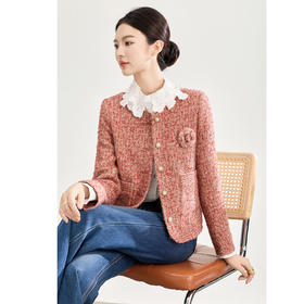 「高货wl」全新升级【铂金会员349/天猫469/差价120】(04608)洛诗琳法式小香风外套2025秋冬粗花呢山茶花气质短外套女