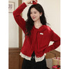 鹿向南「节日限定」新年红色毛衣女秋冬蕾丝拼接连帽开衫针织上衣 商品缩略图0