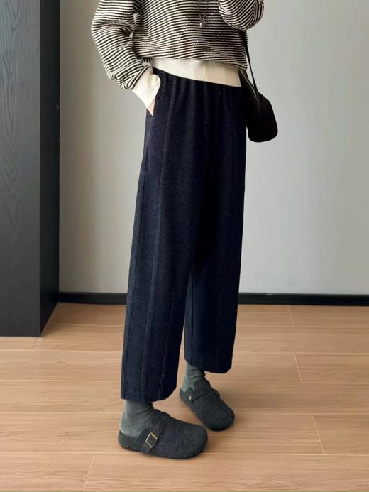 D122427花纱柏林裤！冬季保暖加厚磨毛松紧高腰山本羊毛毛呢马丘裤 商品图4