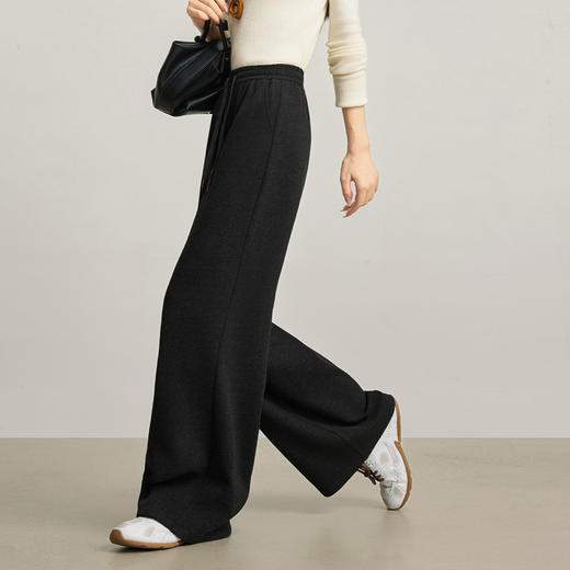 【12/24新品6.5折】熙世界加绒裤子休闲阔腿糯米裤女秋冬加厚高腰垂感窄版直筒毛呢裤 商品图3