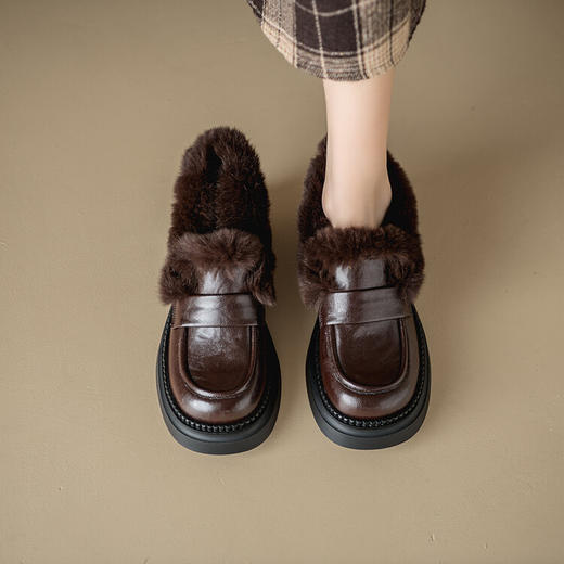【预售5天】真皮厚底单鞋加绒乐福鞋女秋冬新款毛毛鞋百搭高跟小皮鞋XMN&3759 商品图0