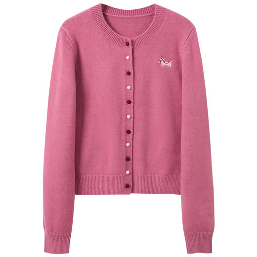 三彩2026春季新款小马绣花针织衫长袖圆领开衫外套上衣S 商品图4