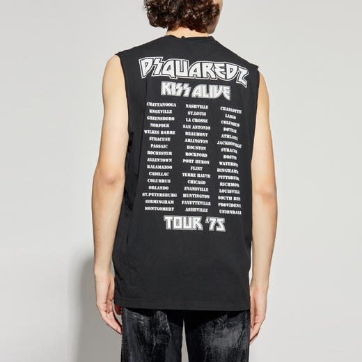 DSQUARED2 男士水钻 KISS 徽标棉质圆领无袖T恤 黑色 S78GD0107 D20035 900 商品图2