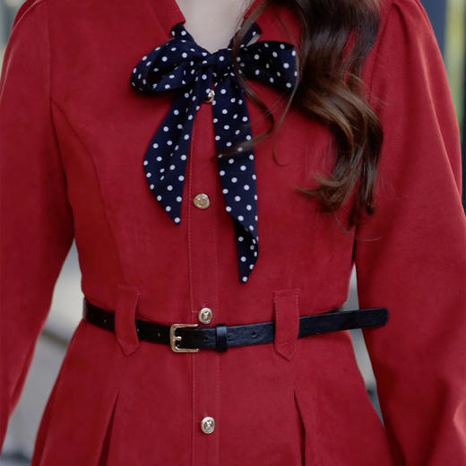 奢姿大码女装2025冬季时尚波点领结装饰连衣裙胖妹妹气质减龄裙子9954894426 商品图4