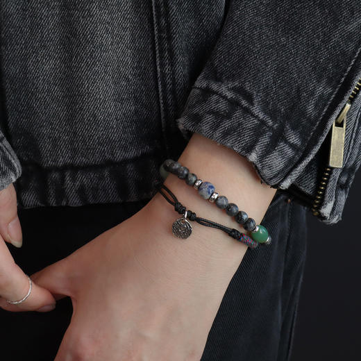 【图画石玛瑙藏风手绳】敦煌小众中古原创小众秋冬编织手链复古风串珠手绳情侣手作手串国风配饰女 商品图5