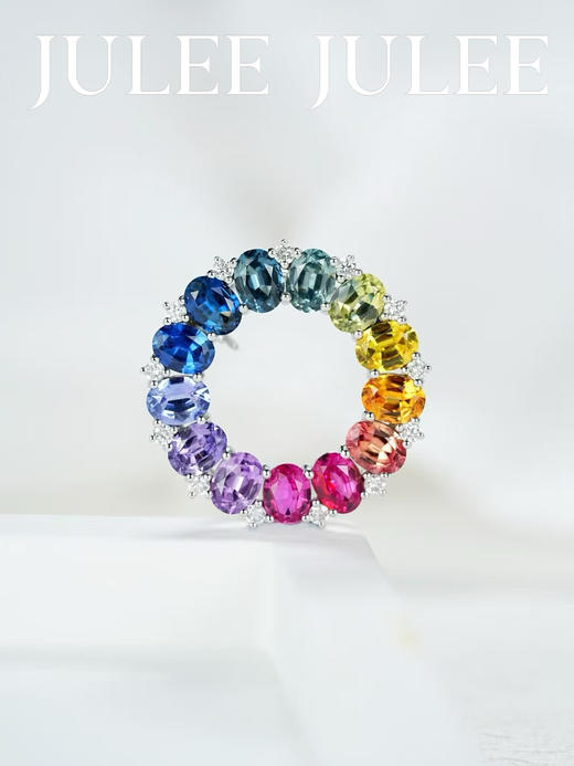 JULEE JULEE茱俪珠宝 18K玫瑰金/白金彩虹蓝宝石吊坠胸针两用款 商品图0