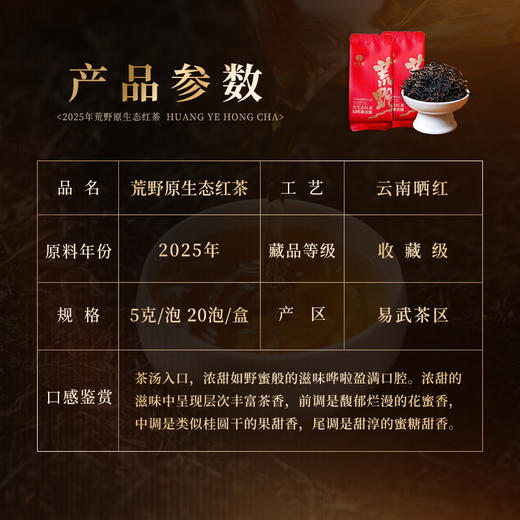 【野韵原生态红茶】2025年易武荒野晒红野韵花香 荒野环境野韵十足 野花香、野果香，5克/泡 20泡/盒 2盒赠手提袋 商品图1