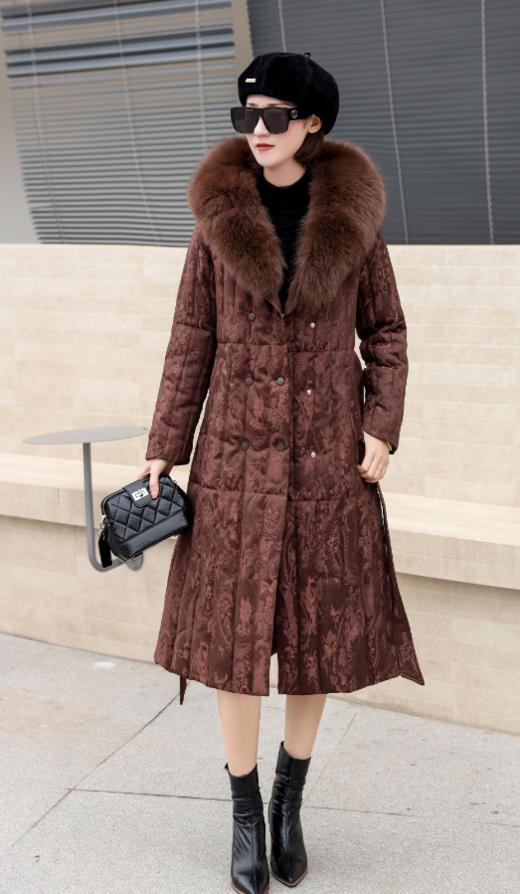 SZ6R26_栗壳色_羽绒服_冬季_领提花收腰系带中长款_高级女装_BERNIEELEN 伯妮斯茵 商品图2