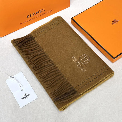 秋冬特惠💰300 HERMES🧣爱马仕围巾 巴黎时装展商务男士女士通用双面羊毛披肩 商品图3
