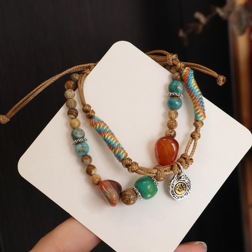 【图画石玛瑙藏风手绳】敦煌小众中古原创小众秋冬编织手链复古风串珠手绳情侣手作手串国风配饰女 商品图1
