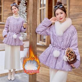 HR YJLY2607提花新中式A版系带狐狸毛羽绒服白鸭绒