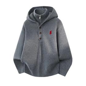 D122487美式休闲立领连帽刺绣小标宽松针织衫