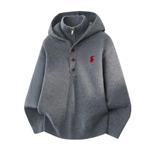 D122487美式休闲立领连帽刺绣小标宽松针织衫 商品图0