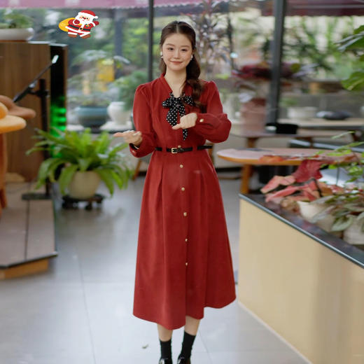 奢姿大码女装2025冬季时尚波点领结装饰连衣裙胖妹妹气质减龄裙子9954894426 商品图1