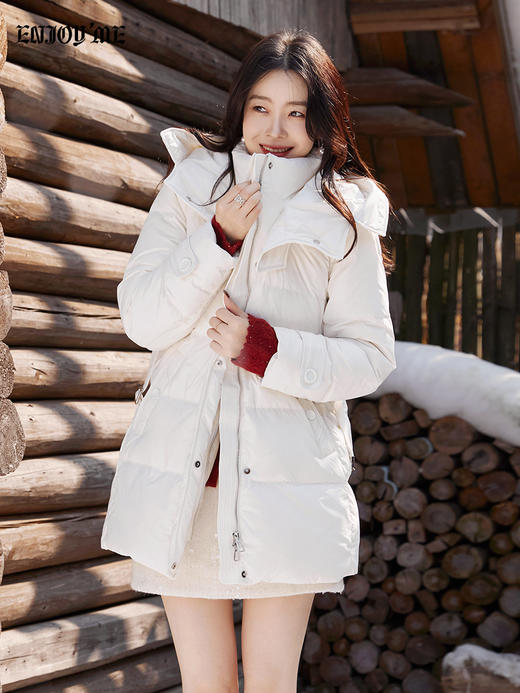 【门店同款】ENJOY冬季“暖冬软糖”修身收腰中长款羽绒服 168693648 商品图0