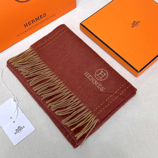 秋冬特惠💰300 HERMES🧣爱马仕围巾 巴黎时装展商务男士女士通用双面羊毛披肩 商品图3