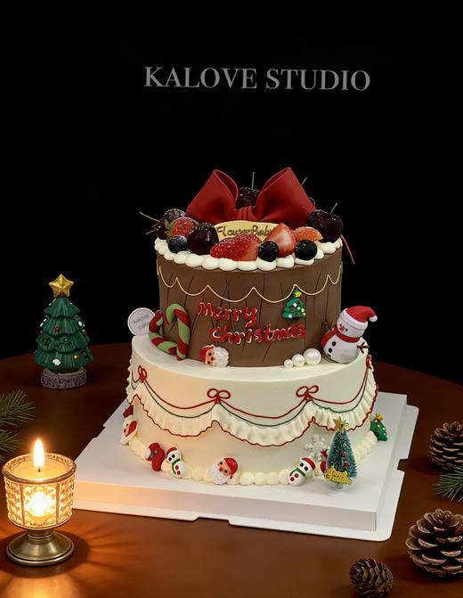 圣诞蝴蝶结花边蛋糕（主题双层效果 商品图0