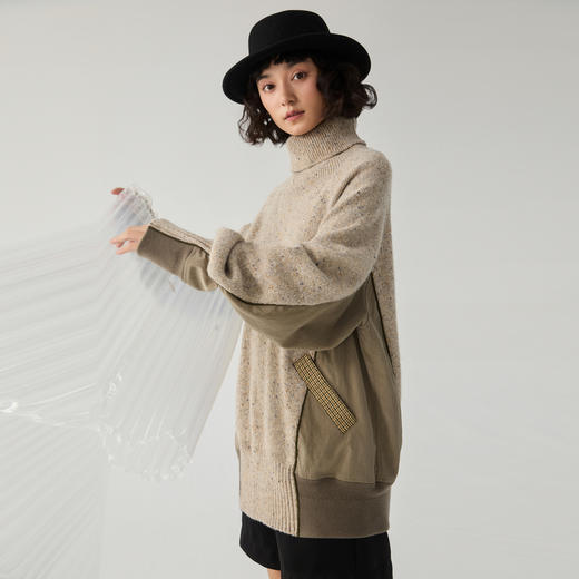 谜底高领套头毛衣女2024冬季新品复古风宽松保暖针织衫244MZ1863 商品图1