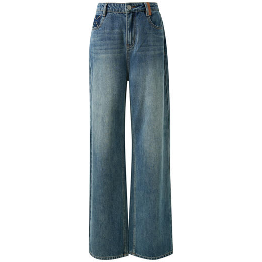 三彩2026春季新款休闲牛仔裤中腰宽松阔腿裤长裤通勤Z 商品图4