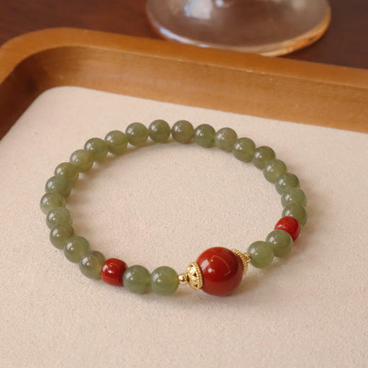 【和田玉红玛瑙手串】敦煌福泽天然和田玉手串红玛瑙手链国风轻奢串珠手链高级感 商品图3