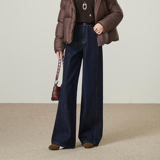【两个裤长-厚绒-阔腿牛仔】逸阳冬加绒加厚时尚拼接宽松显瘦阔腿裤5880RV 商品图2