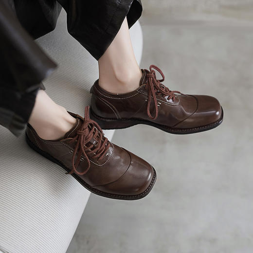 【阿么古纹马皮鞋】复古英伦风系带小皮鞋女软底质感手工单鞋2.5CM 商品图4