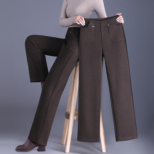 休闲直筒裤女春秋季新款大码宽松显瘦长裤羊绒毛呢裤子窄版阔腿裤 商品图1