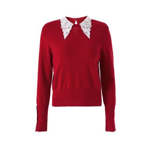 「高货wl」全新升级【铂金会员183/天猫239/差价56】(04229)洛诗琳蕾丝刺绣领针织衫2025秋冬绵羊毛混纺打底上衣女 商品图4