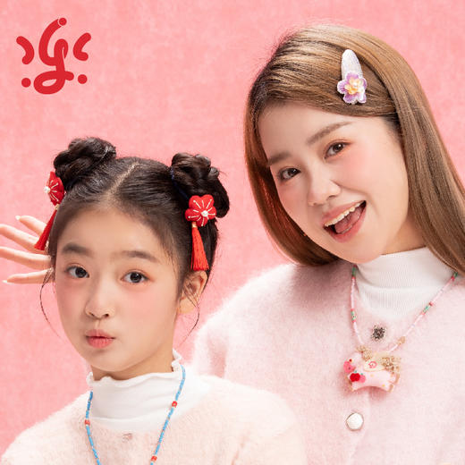 古古楽gugu梅开五福新春发饰    高定珠绣对夹花冠非遗绒花配饰 商品图2