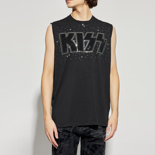 DSQUARED2 男士水钻 KISS 徽标棉质圆领无袖T恤 黑色 S78GD0107 D20035 900 商品图1