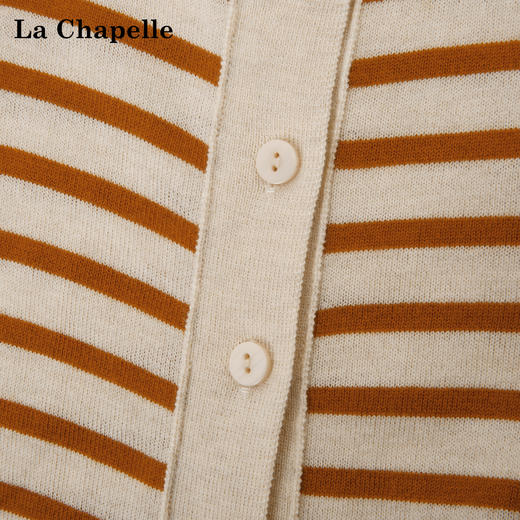 天猫同步【简约不过时】拉夏贝尔/La Chapelle设计感字母刺绣条纹绵羊毛+桑蚕丝针织衫百搭圆领毛衣 商品图2