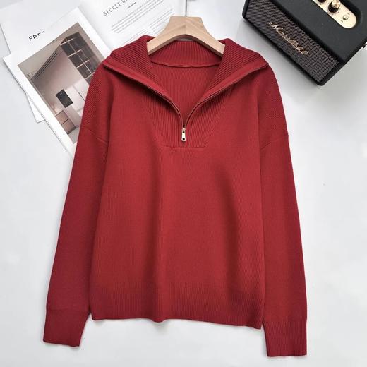 半拉链加厚羊毛红色针织衫 ，小禾家同款，复古正红，超显白！羊毛质感贵贵的～【3-5天发货】 商品图2