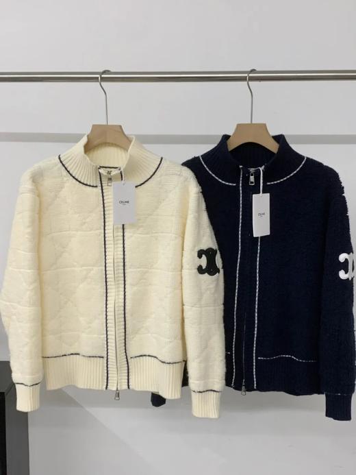 C*line冬季菱格高领拉链开衫毛衣外套 商品图4
