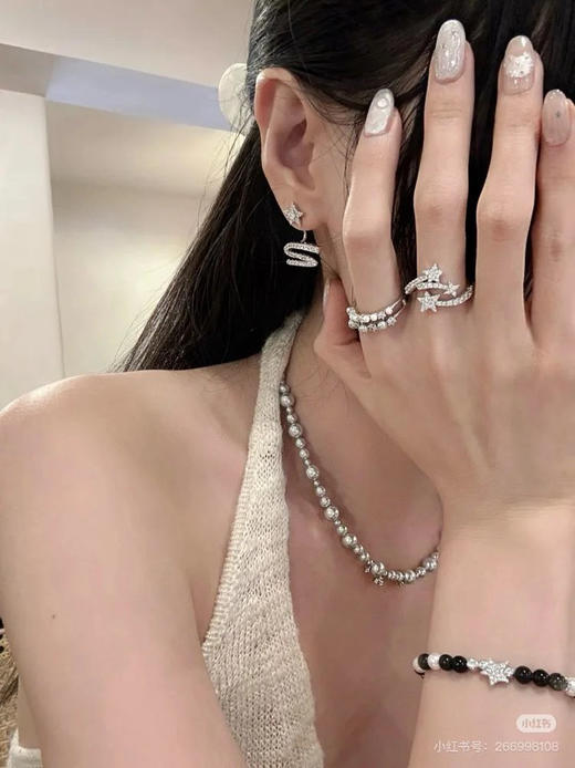 云仓 HF同款 星光飘带耳钉 双层可拆卸设计 商品图3