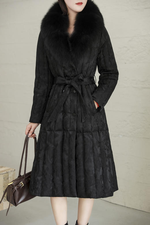 SZ6R26_漆黑色_羽绒服_冬季_领提花收腰系带中长款_高级女装_BERNIEELEN 伯妮斯茵 商品图0
