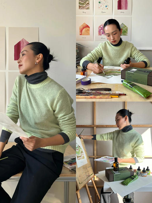 HIDEMI 进口stoll26支精纺纱织山羊绒圆领长袖极简针织毛衣 商品图1